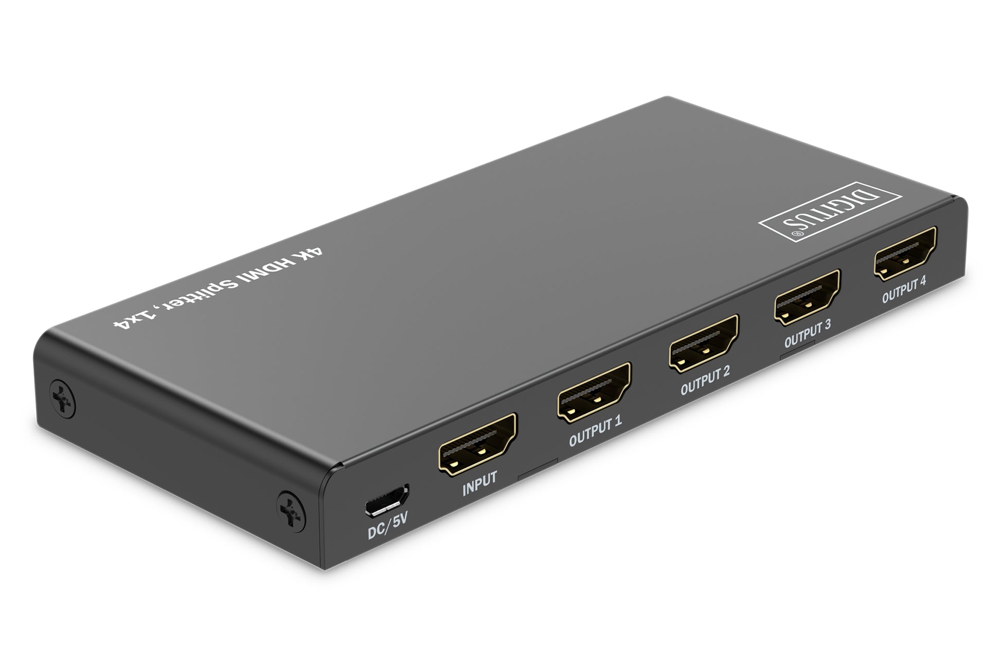 Digitus HDMI-Splitter 1x4 – 4K UHD, 60 Hz, HDMI 2.0, HDCP 2.3 – Schwarz, Metall