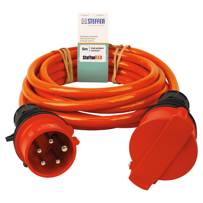 Steffen Verlängerungskabel CEE 16-5–CEE 16-5, 5 m, IP44, 5 mm², PUR-Ummantelung, halogenfrei – Orange
