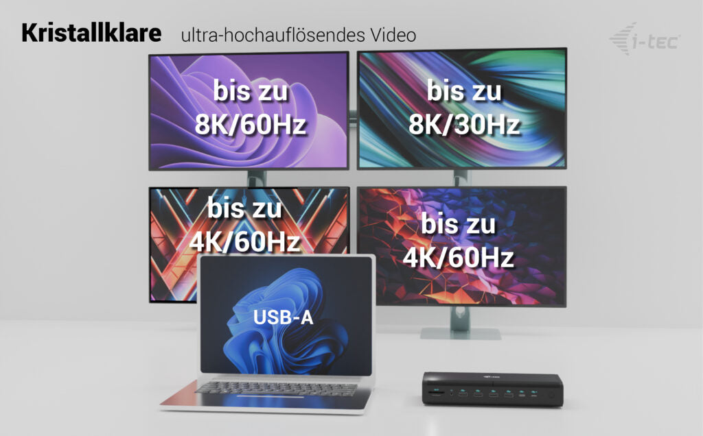 i-tec Universal 6x 4K Dockingstation – USB-C, 2× DP, 2× HDMI, 4× USB-A, 2× USB-C, 140 W PD, 2,5GbE