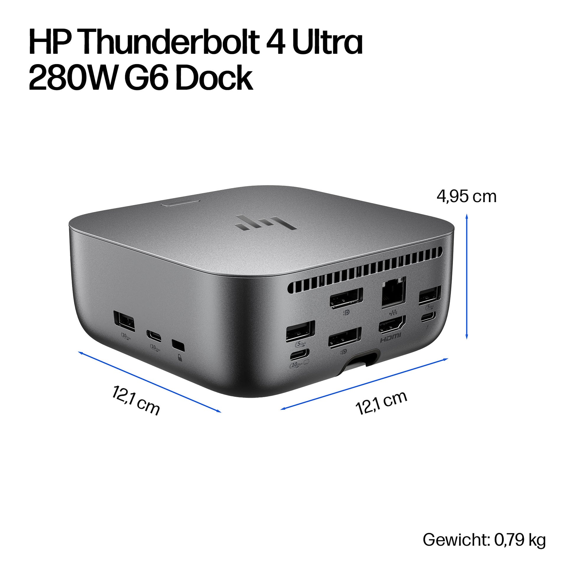 HP Ultra G6 Dockingstation – Thunderbolt 4, 2× DP, 1× HDMI, 5× USB-A, 3× USB-C, 280 W PD, 2.5GbE