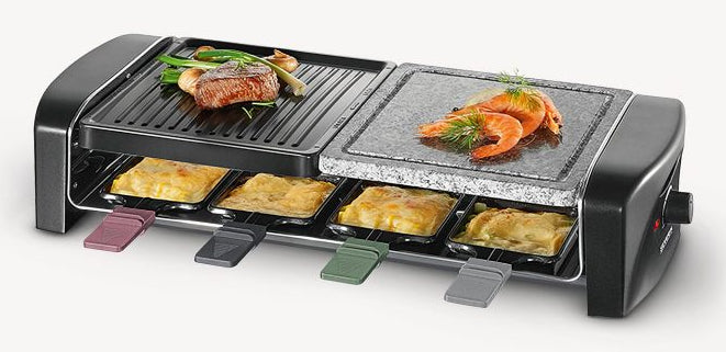 Severin Raclette-Grill RG9645 – 8 Personen, 1'400 W, Grillplatte Stein – Schwarz