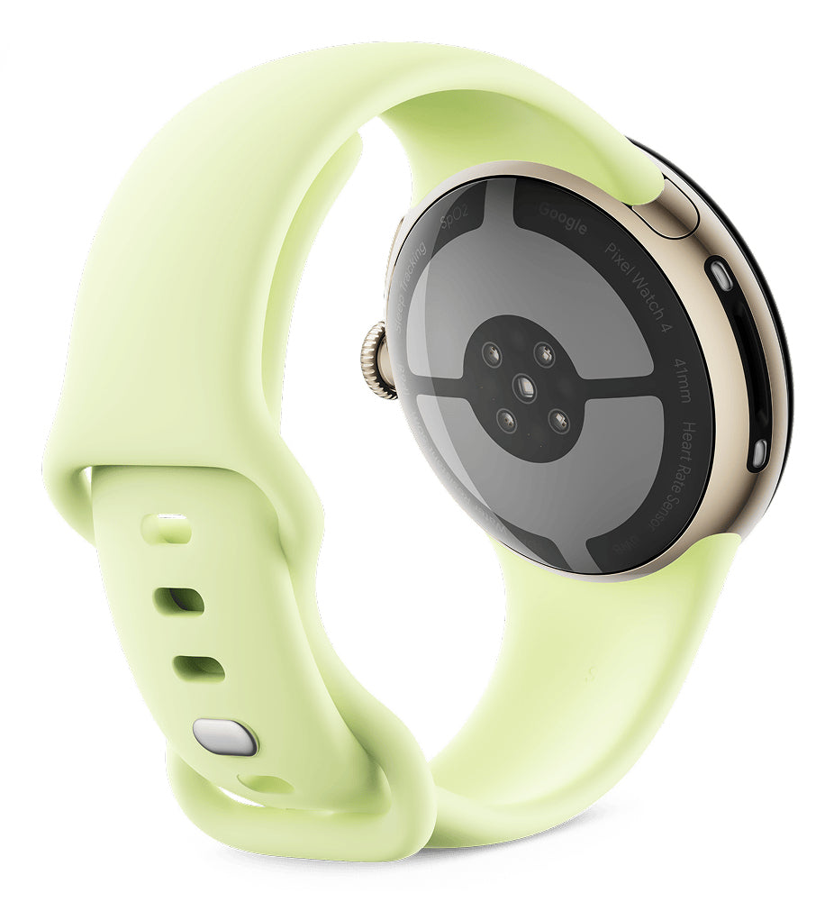 Google Pixel Watch 4 41 mm GPS + Cellular – Aluminium Gold, Sport Band, Grün, S/L, 50 m