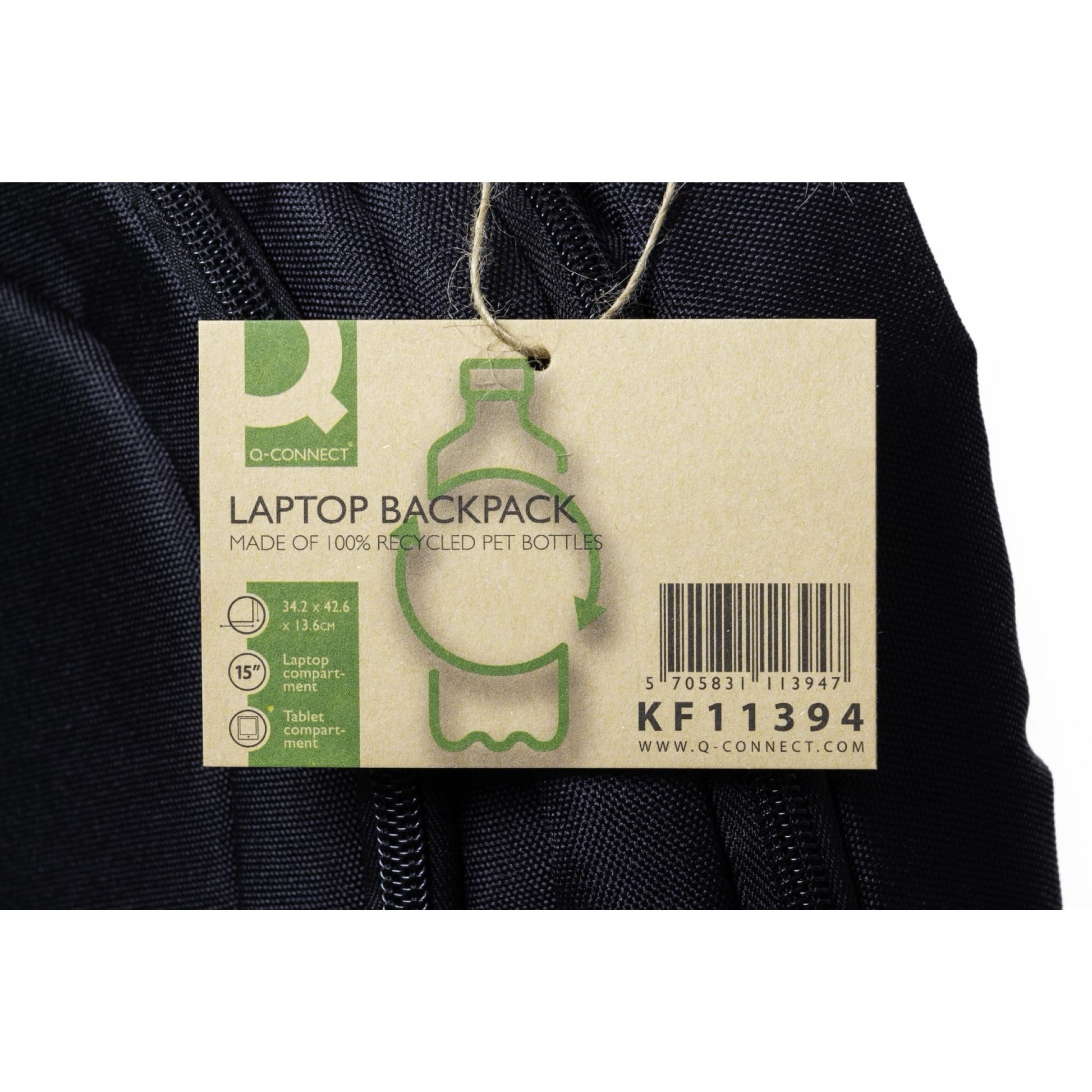 Q-Connect Notebook-Rucksack – für Notebooks bis 15,6", Aufsteckfunktion, recyceltes PET (rPET), schwarz