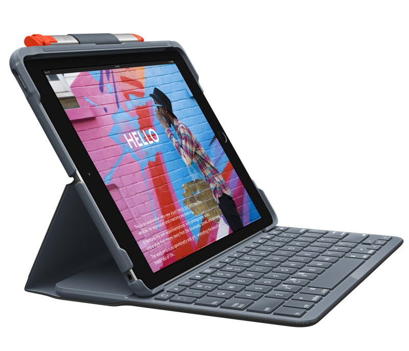 Logitech Slim Folio – Tastatur, kabellos (Bluetooth), CH-Layout (DE-CH), aufladbar, Graphit – für iPad (7. Gen)