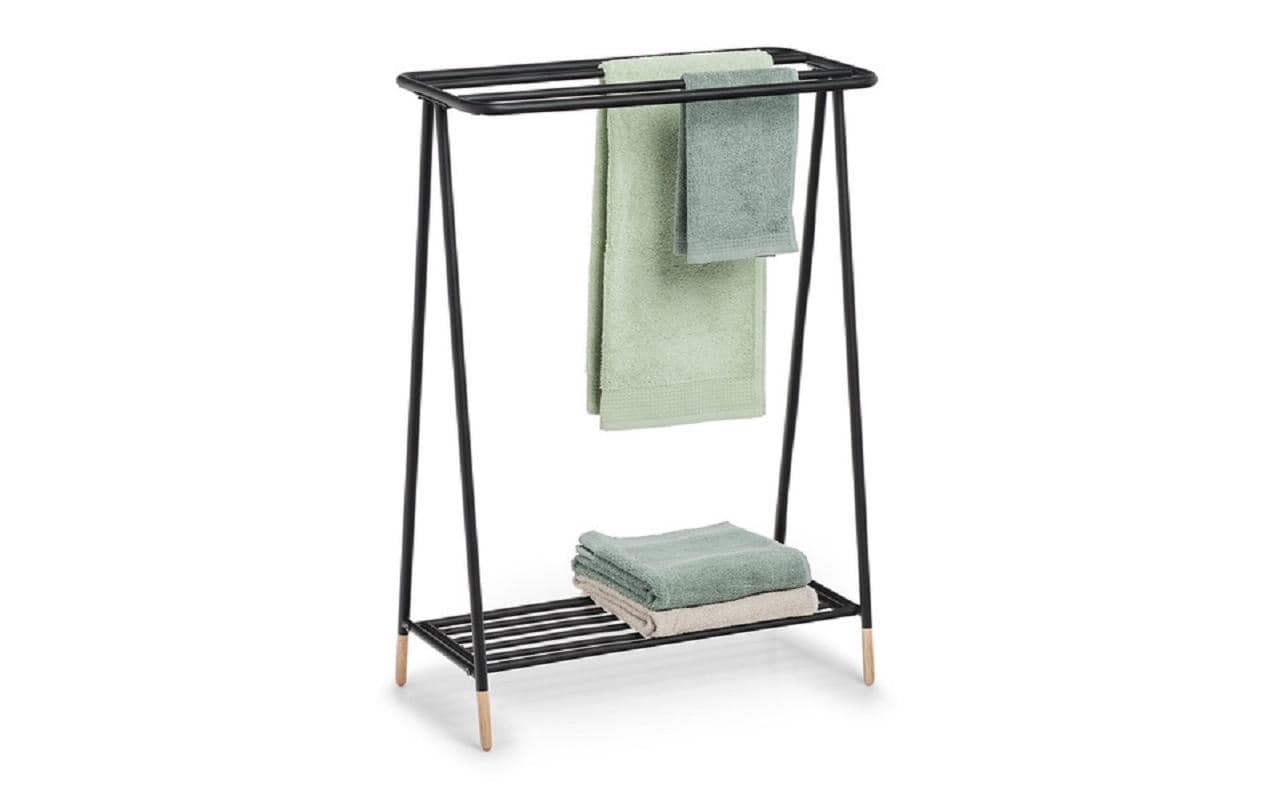 Zeller Present Handtuchständer 4 Arme – 60×30×85 cm, Eisen/Holz, Schwarz