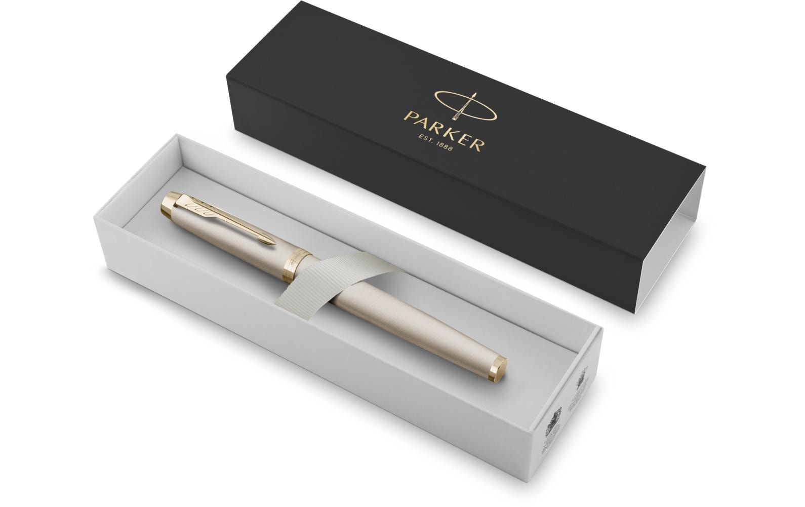 Parker IM Monochrome Champagne – Federspitze M – für Rechts- & Linkshänder – champagner, blau – Patronen