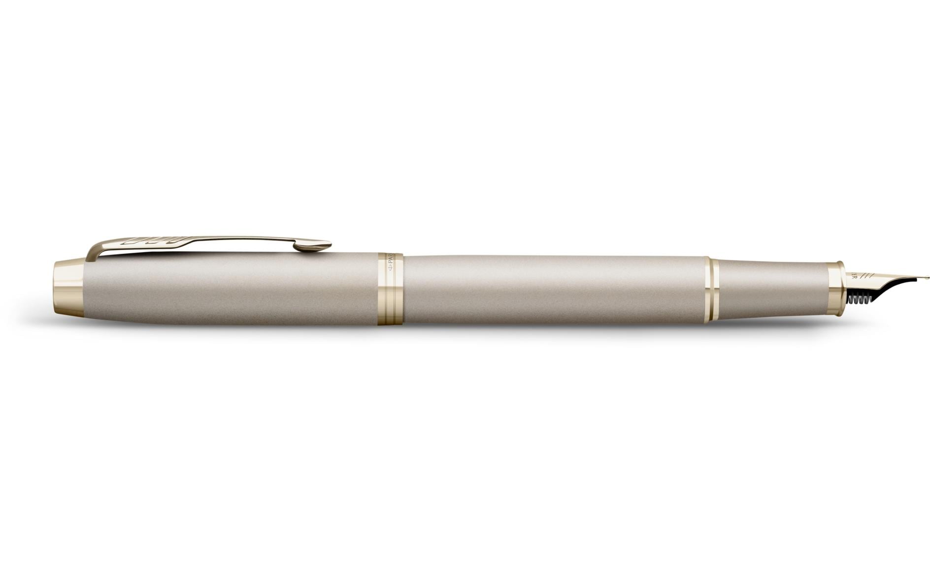 Parker IM Monochrome Champagne – Federspitze M – für Rechts- & Linkshänder – champagner, blau – Patronen