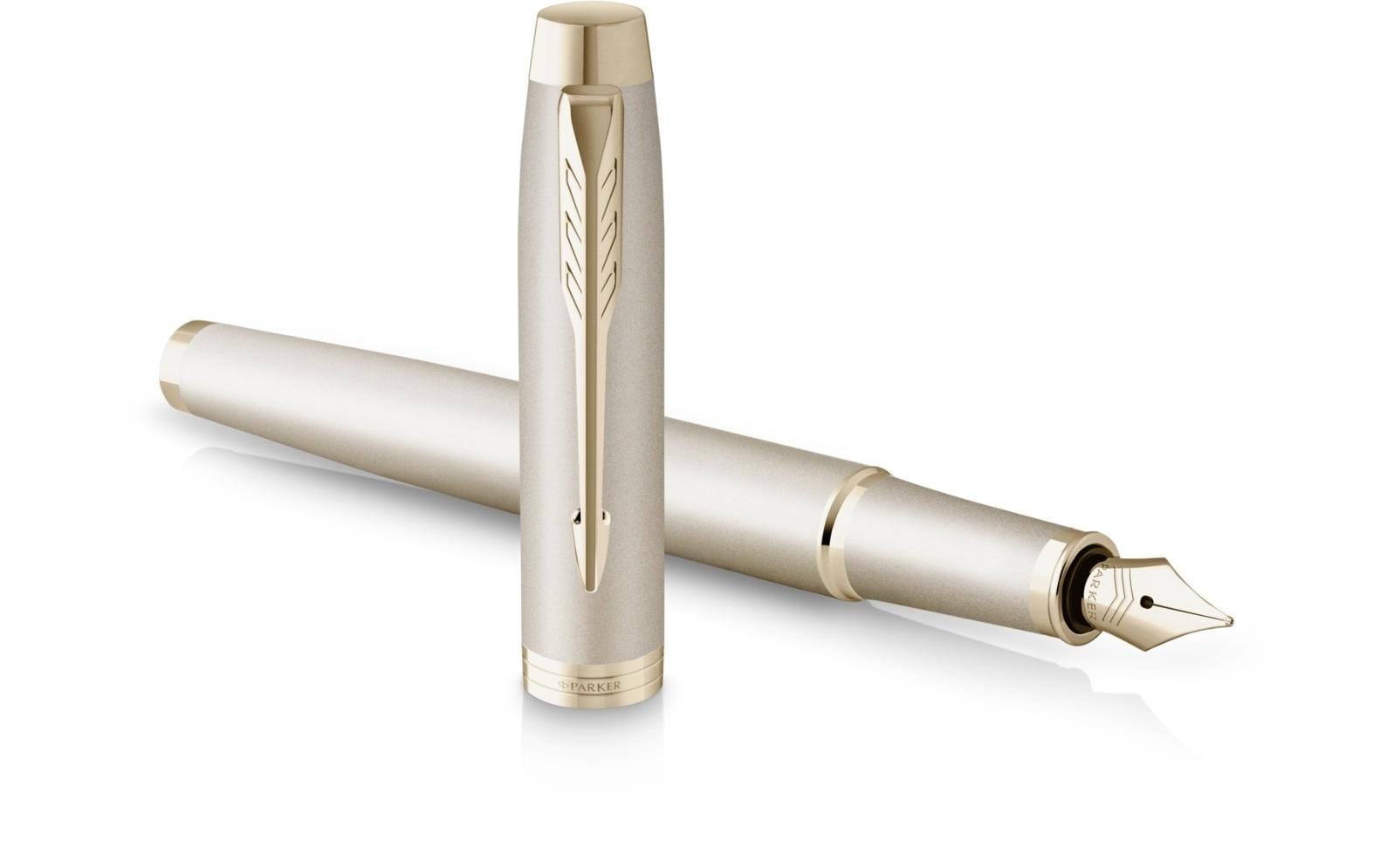 Parker IM Monochrome Champagne – Federspitze M – für Rechts- & Linkshänder – champagner, blau – Patronen