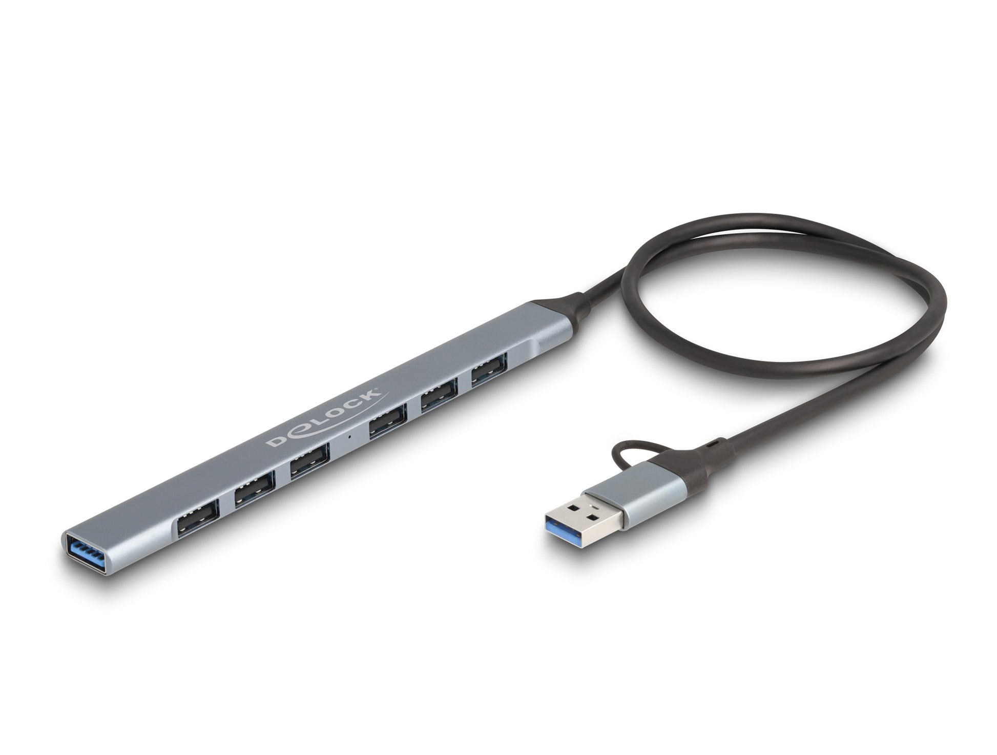 DeLOCK USB-Hub – USB-C, 1× USB-A 5 Gbit/s, 6× USB-A 2.0, für Windows/Mac/ChromeOS