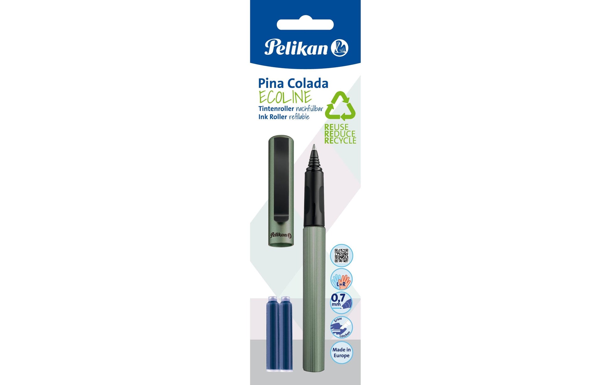 Pelikan Pina Colada Classic – Tintenroller, 0,7 mm, blau, olive – 4 Stk.