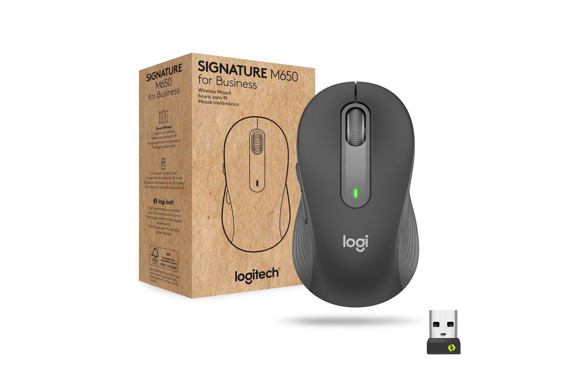 Logitech M650 für Business Business-Maus – für Rechtshänder, für Handflächengrösse M, Graphit