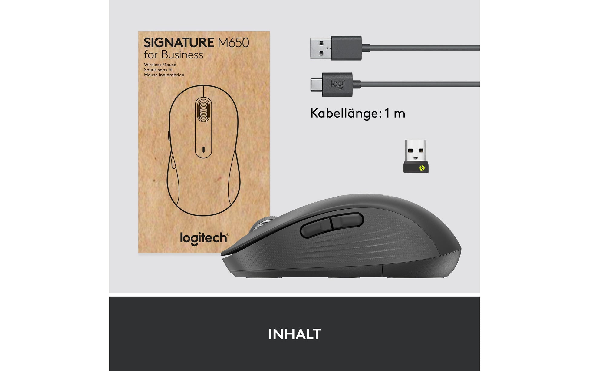 Logitech M650 für Business Business-Maus – für Rechtshänder, für Handflächengrösse M, Graphit