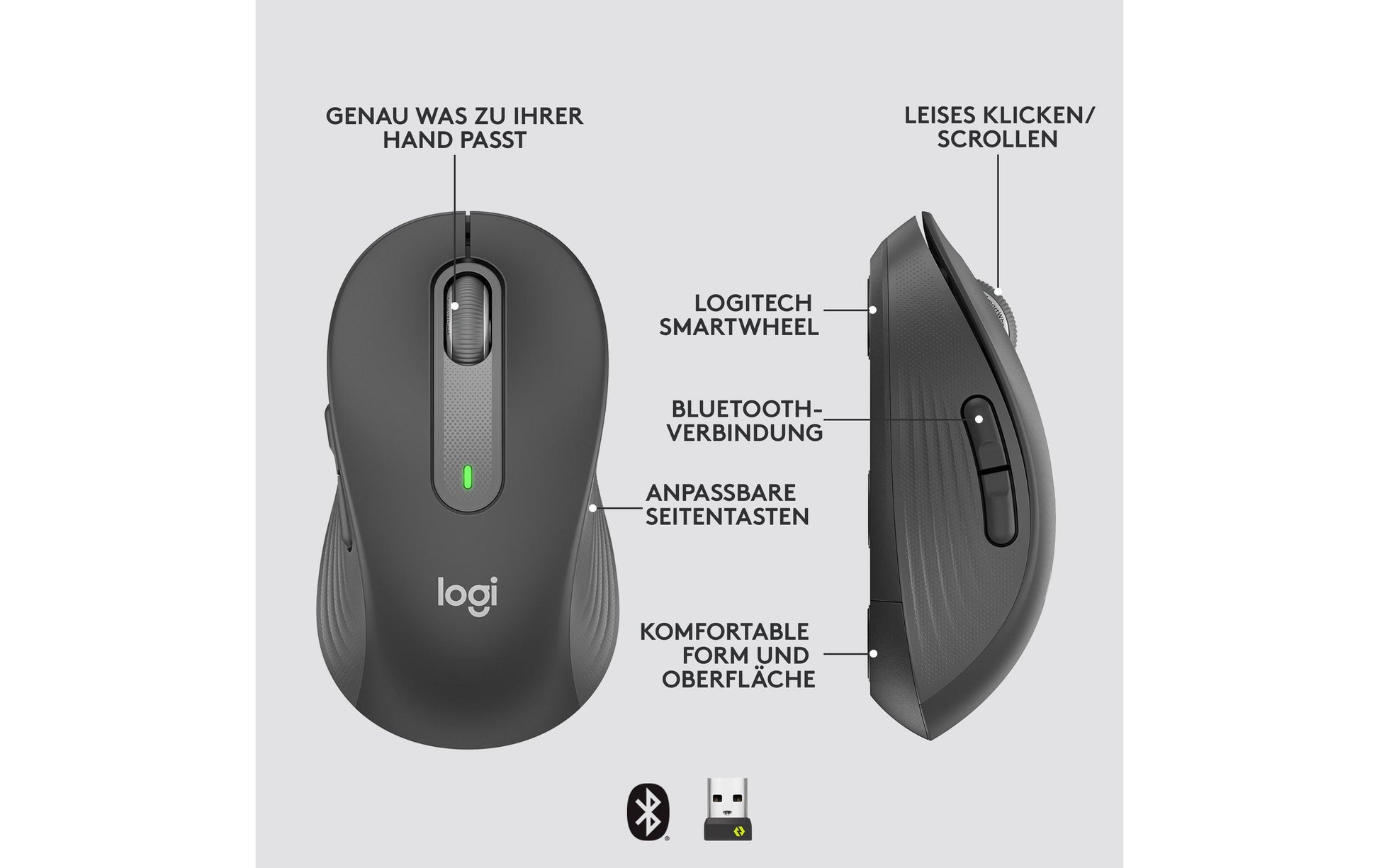 Logitech M650 für Business Business-Maus – für Rechtshänder, für Handflächengrösse M, Graphit