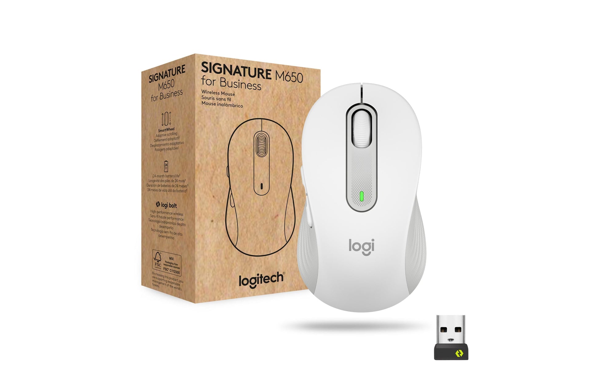 Logitech M650 für Business Business-Maus – für Rechtshänder, für mittlere Handflächen, Weiss