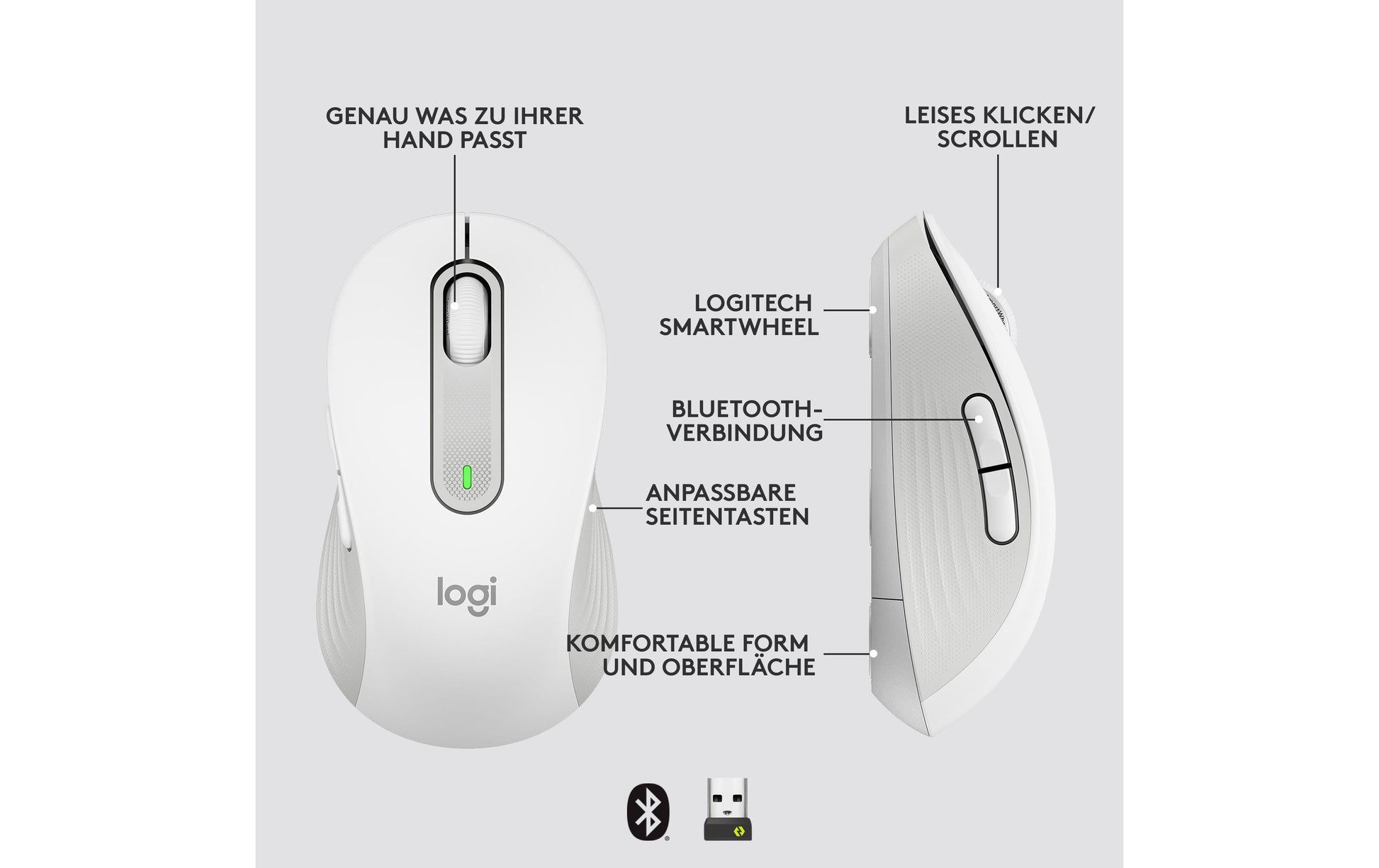 Logitech M650 für Business Business-Maus – für Rechtshänder, für mittlere Handflächen, Weiss