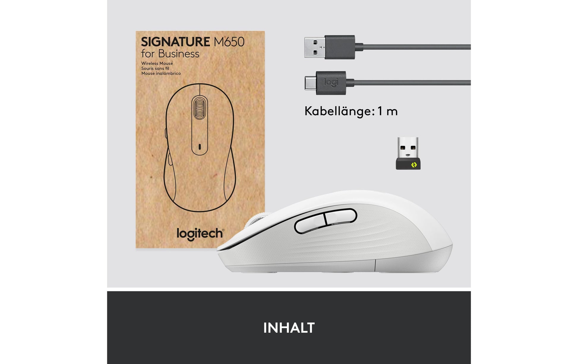 Logitech M650 für Business Business-Maus – für Rechtshänder, für mittlere Handflächen, Weiss