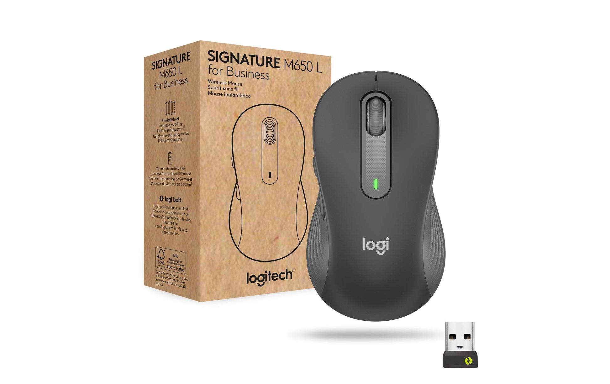 Logitech Signature M650 L Maus – kabellos, für Rechtshänder, Graphit