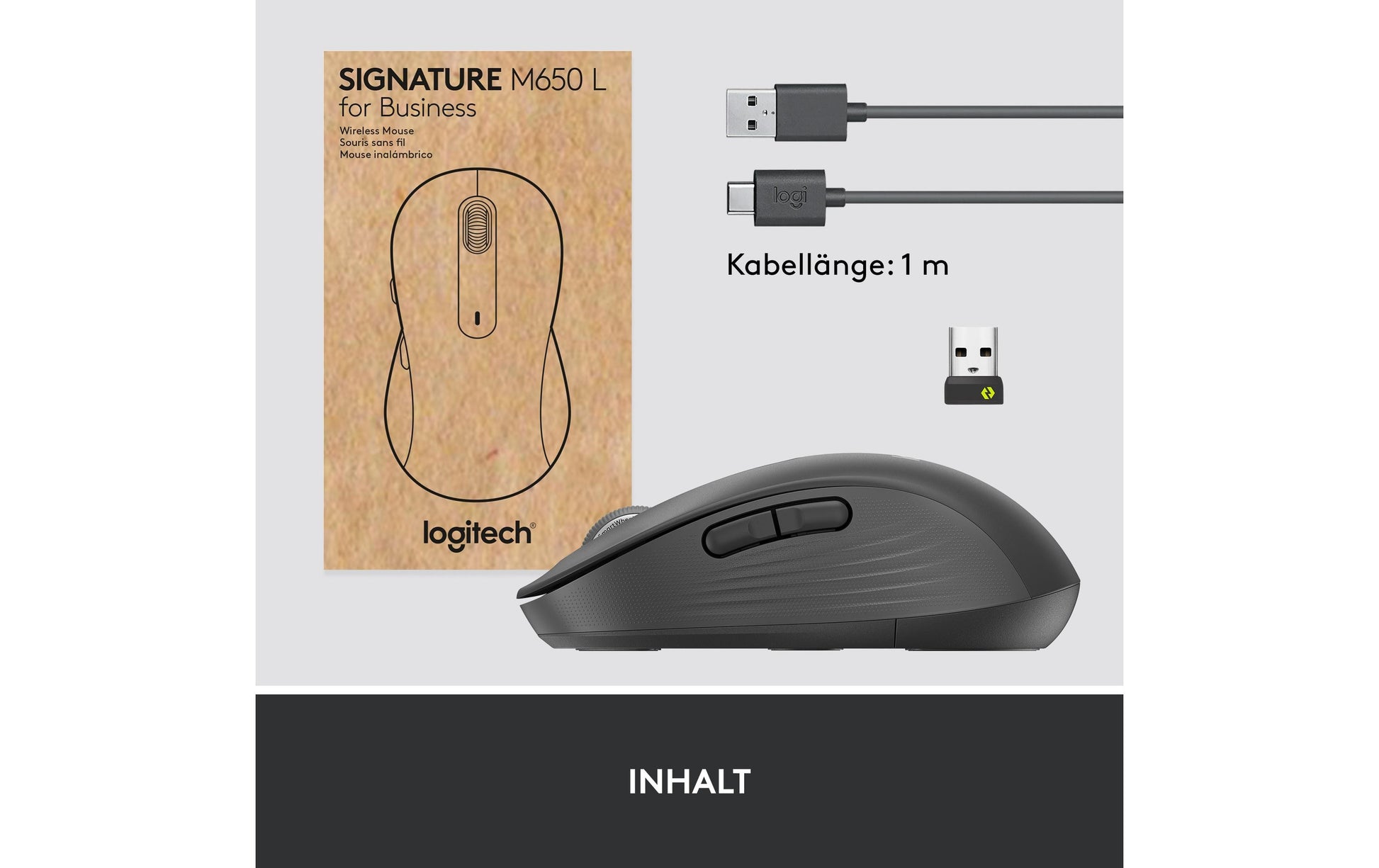 Logitech Signature M650 L Maus – kabellos, für Rechtshänder, Graphit