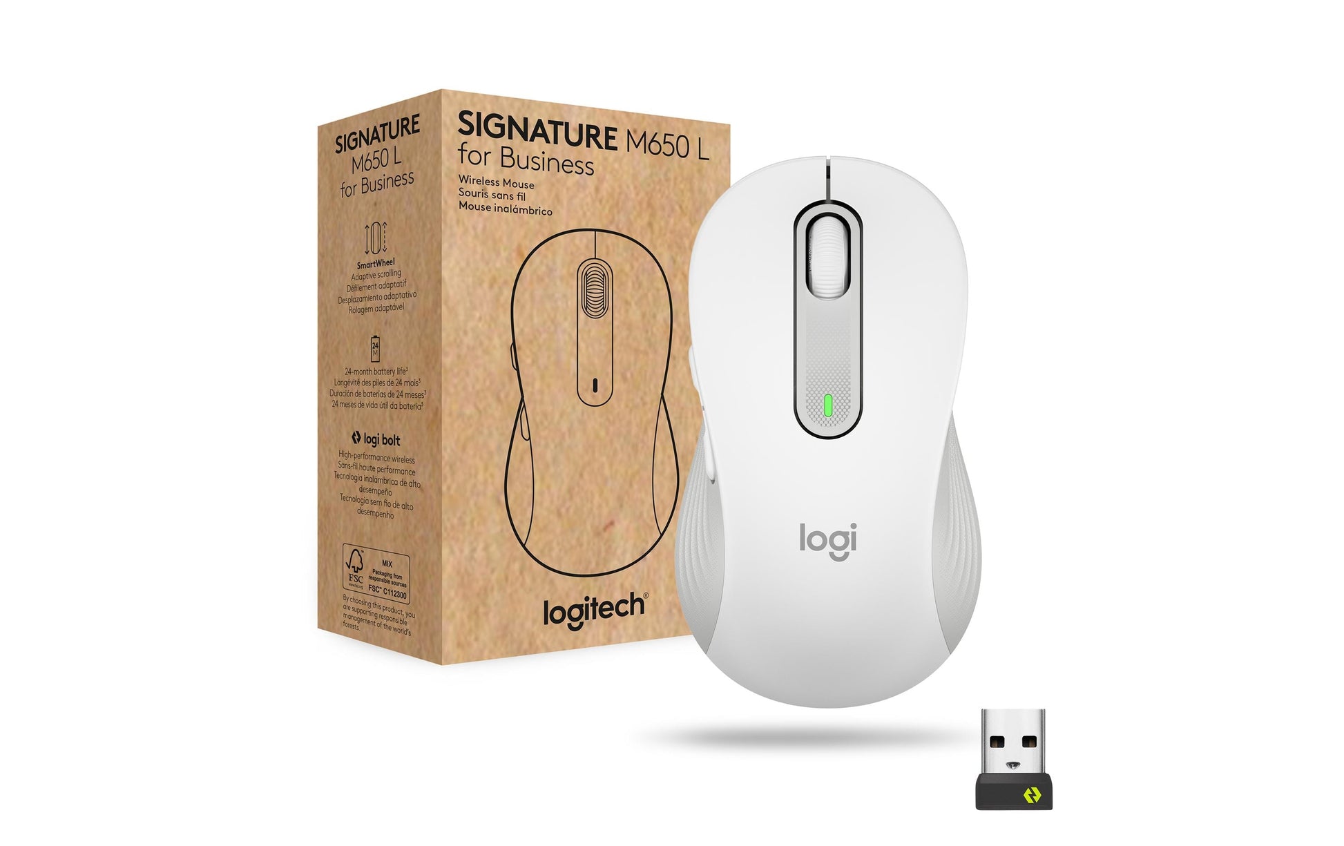 Logitech Signature M650 L Maus – kabellos, für Rechtshänder, Off-White