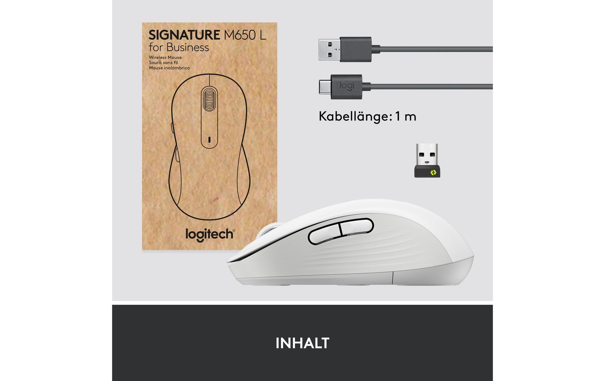 Logitech Signature M650 L Maus – kabellos, für Rechtshänder, Off-White