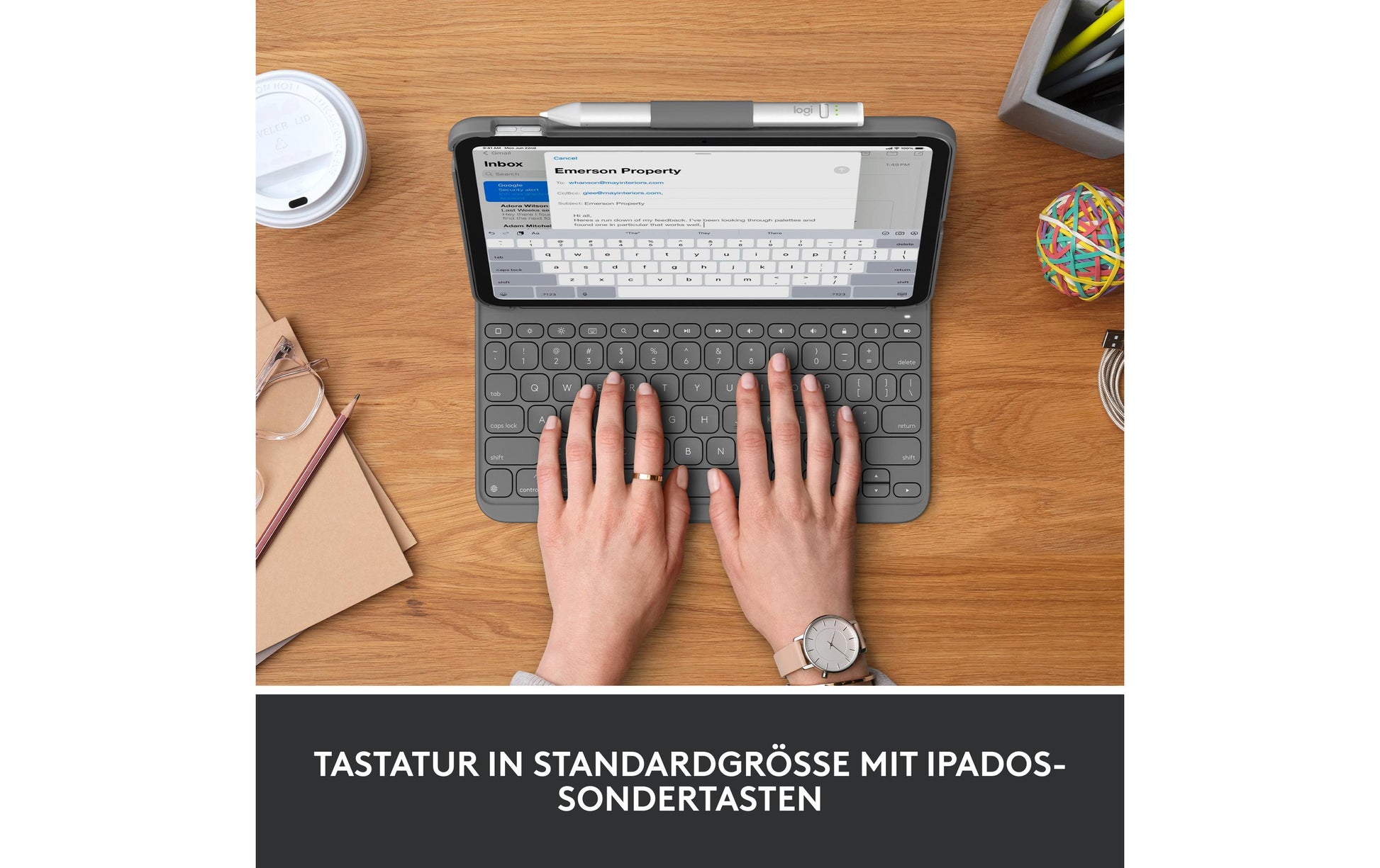 Logitech Slim Folio – Tastatur, CH-Layout (DE-CH), Grau – für iPad (10. Generation)