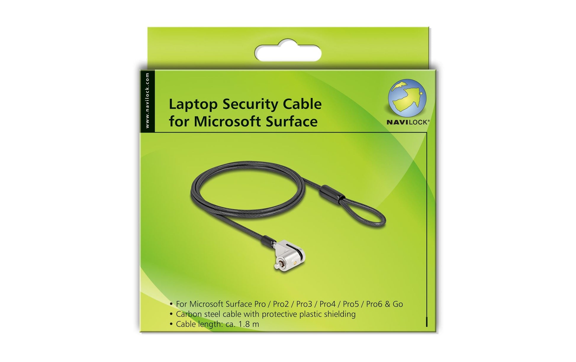 Navilock Notebookschloss – für Microsoft Surface Pro (Auswahl), Karbonstahl, schwarz