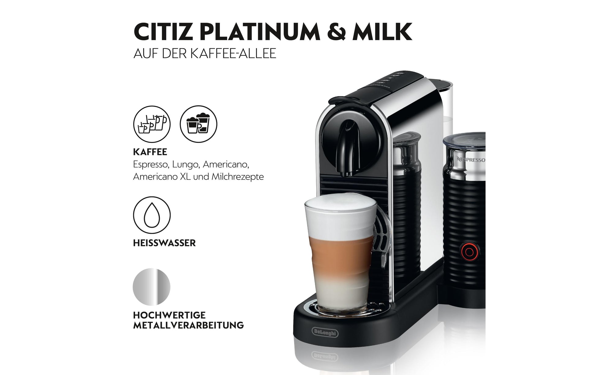 De’Longhi Citiz EN330.M Kapselmaschine – für Nespresso-Kapseln, 19 bar, 1 l, Silber