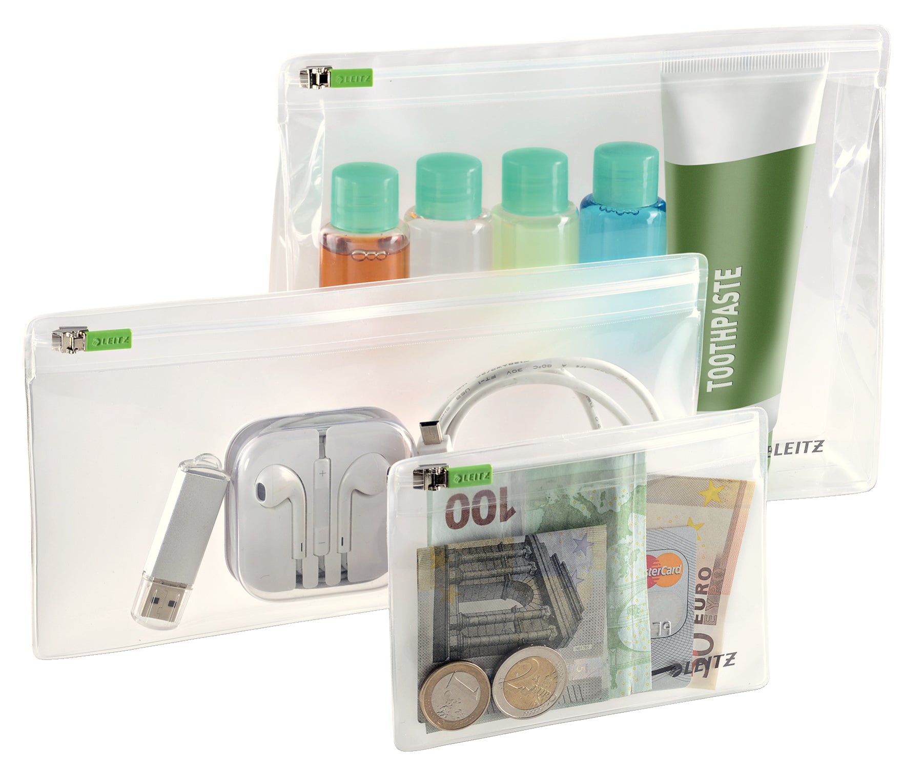 Leitz Reissverschlusstasche – Reissverschluss – Transparent – PVC – 3 Stk.