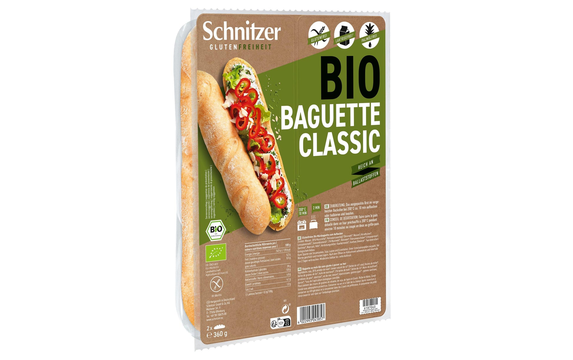 Schnitzer Bio Baguette Classic – glutenfrei – 2 × 180 g