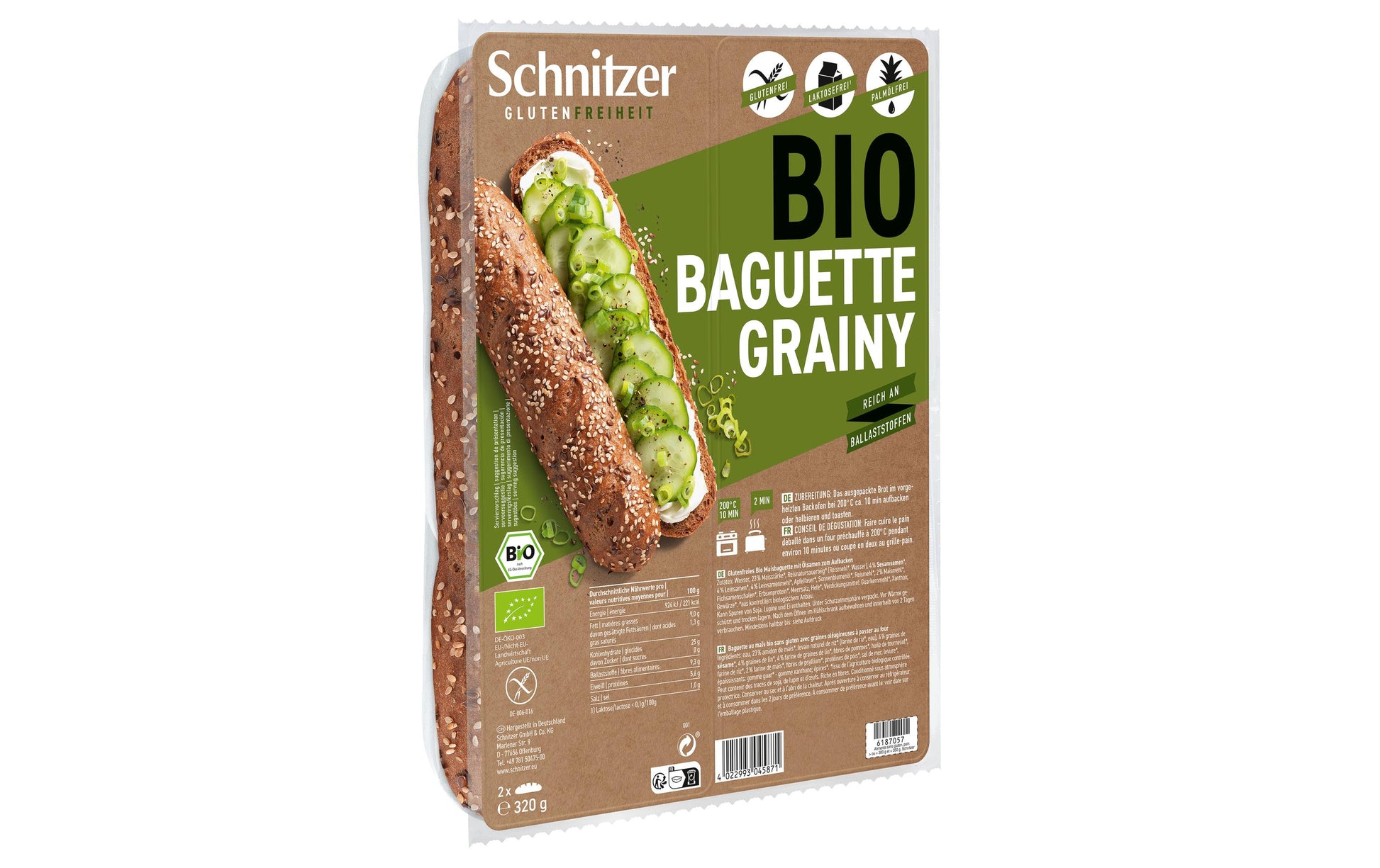 Schnitzer Aufbackbrot Grainy – Bio, glutenfrei – 2×160 g