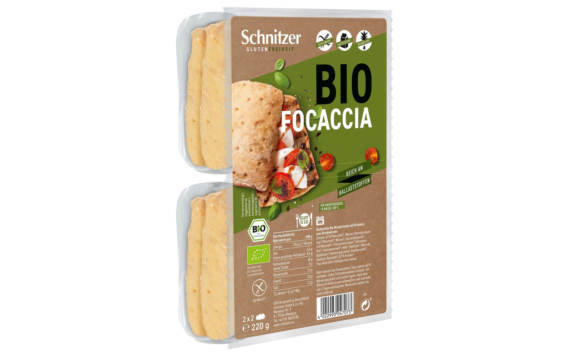 Schnitzer Bio Focaccia – Kräuter, glutenfrei – 220 g