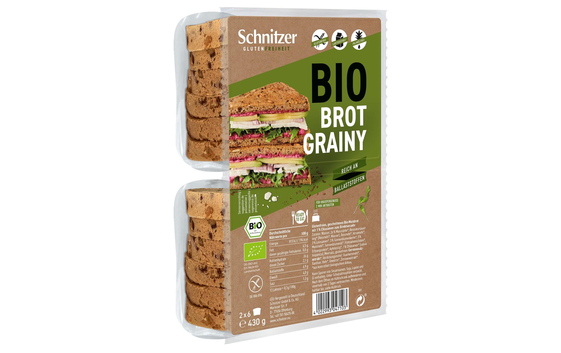 Schnitzer Maisbrot geschnitten – Bio, glutenfrei – 430 g