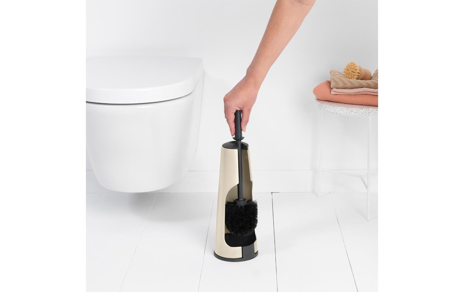 Brabantia ReNew – WC-Bürstenset – Kunststoff, Beige, rutschsicher, korrosionsbeständig, H 42 cm, Ø 12 cm