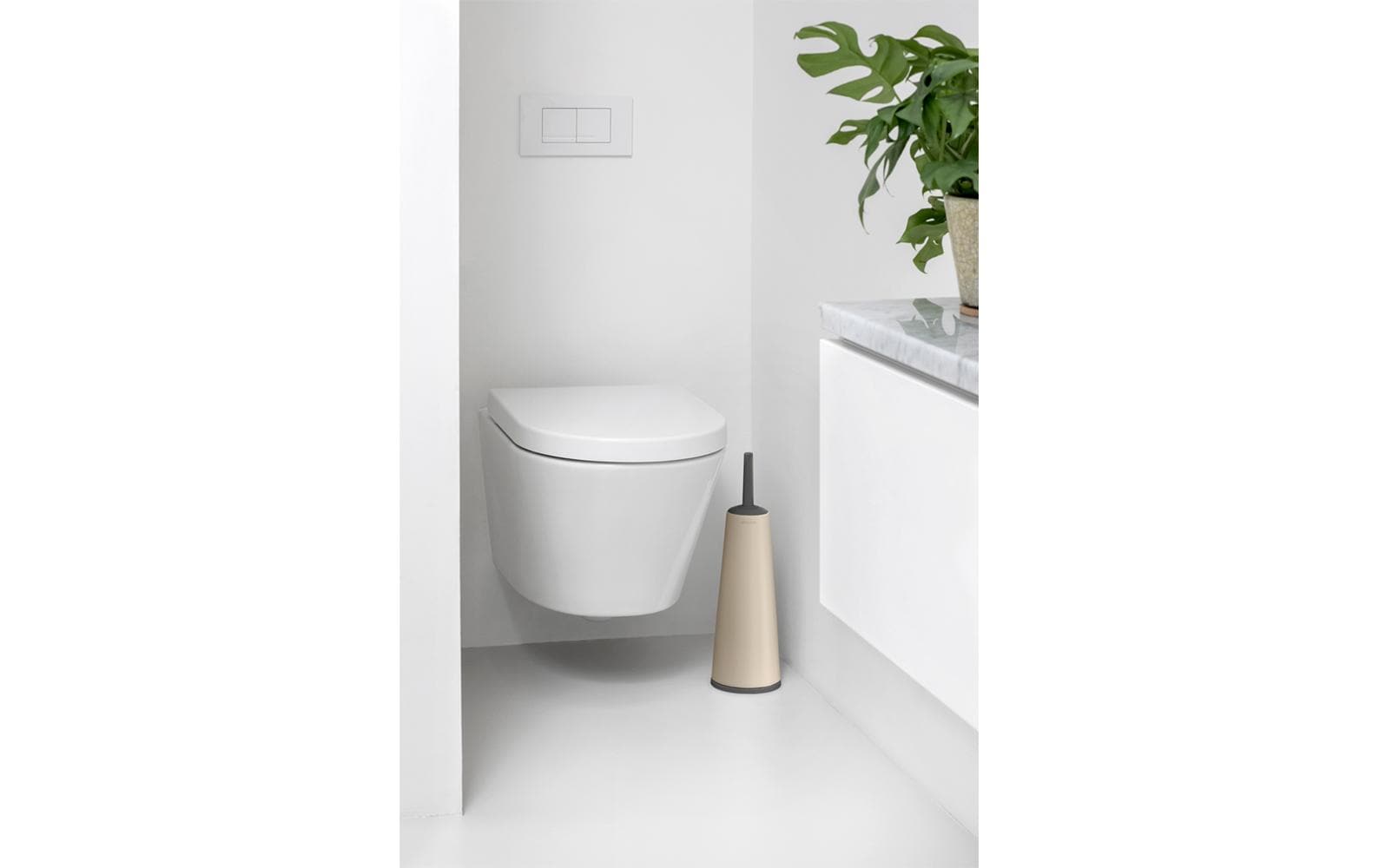 Brabantia ReNew – WC-Bürstenset – Kunststoff, Beige, rutschsicher, korrosionsbeständig, H 42 cm, Ø 12 cm
