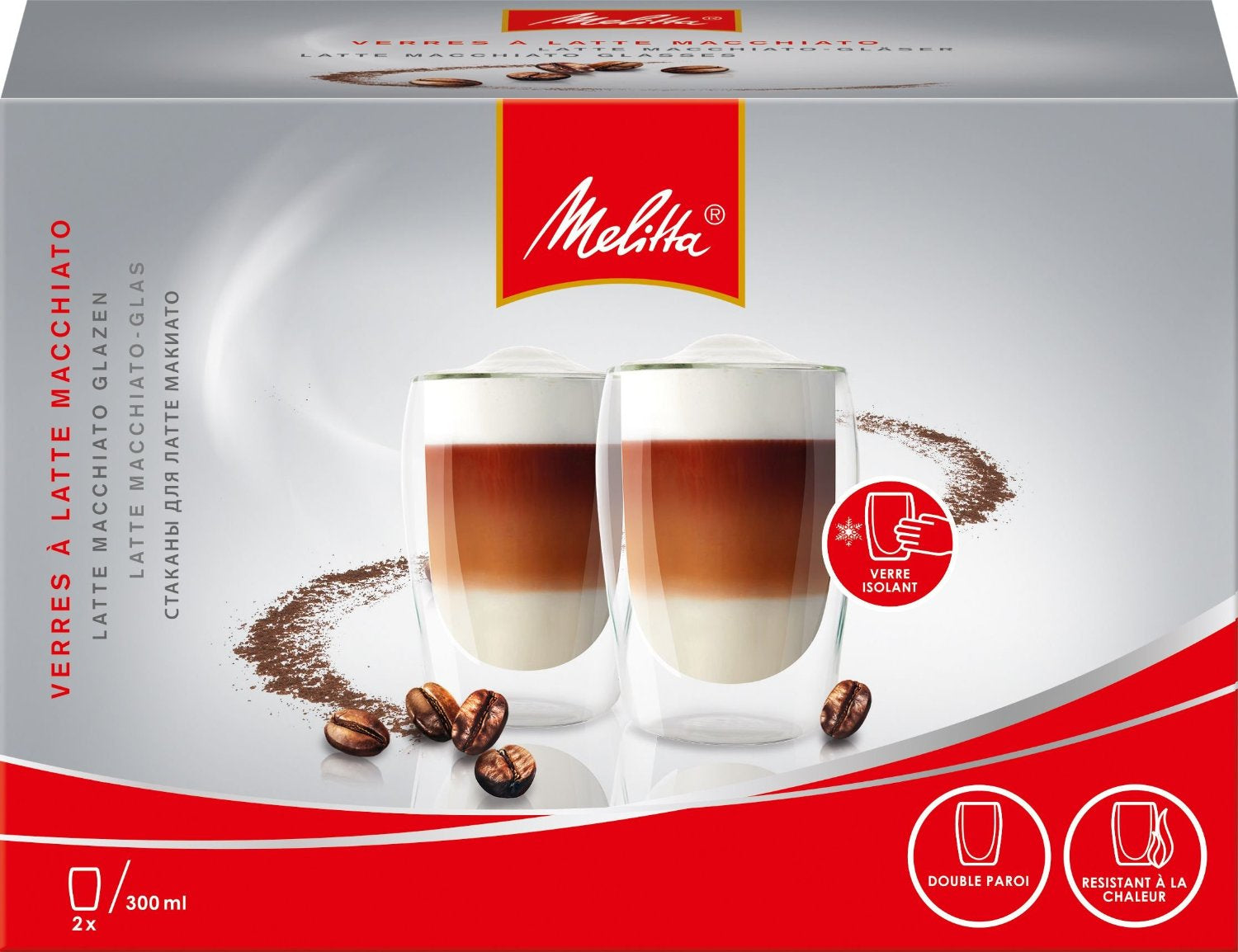 Melitta Latte Macchiato Glas – 2er Set, 300 ml, Ø 8,5 cm, Borosilikatglas, doppelwandig