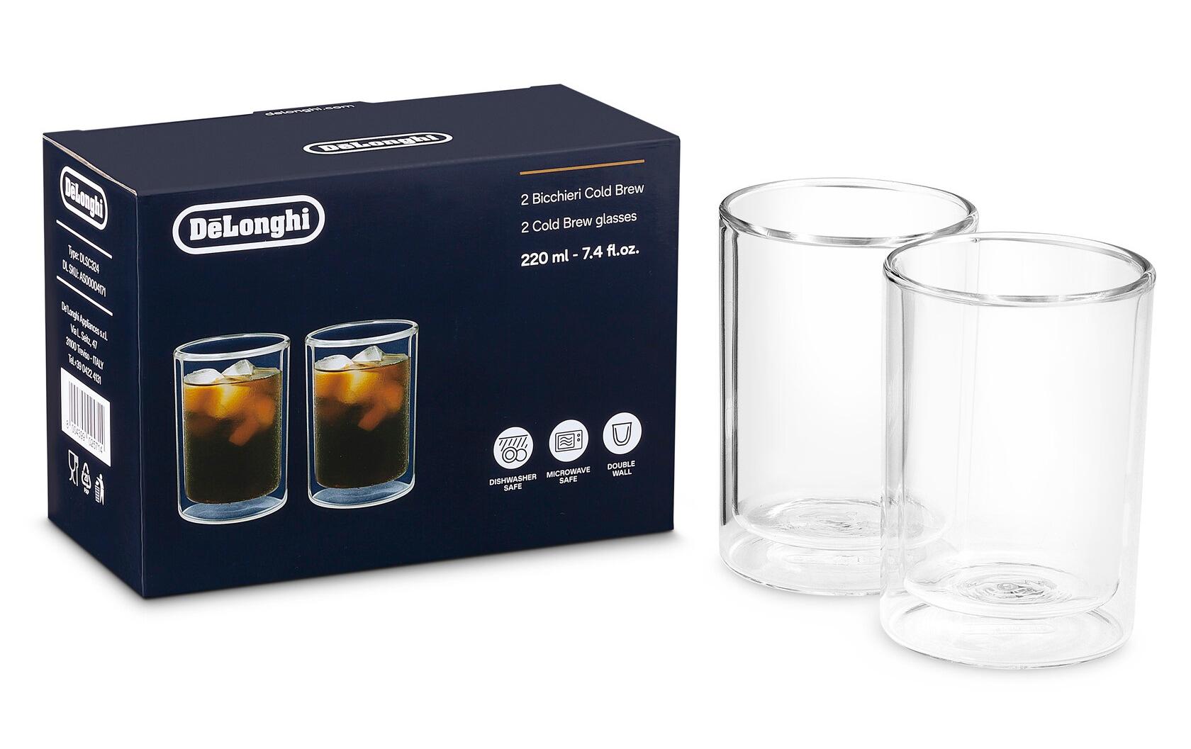 De’Longhi Trinkgläser – 2er Set, 220 ml, Ø 7,1 cm, H 10,1 cm, Borosilikatglas, doppelwandig