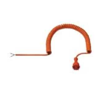 Bachmann Spiralkabel Stromkabel – CEE 7/17 Konturenstecker – offen, 5 m, 250 V/16 A, 2×1 mm², PUR-Mantel, Orange