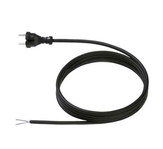 Bachmann H07RN-F Stromkabel – Konturenstecker (CEE 7/17) – Offenes Ende, 3 m, 250 V/16 A, 2×1,5 mm², Schwarz