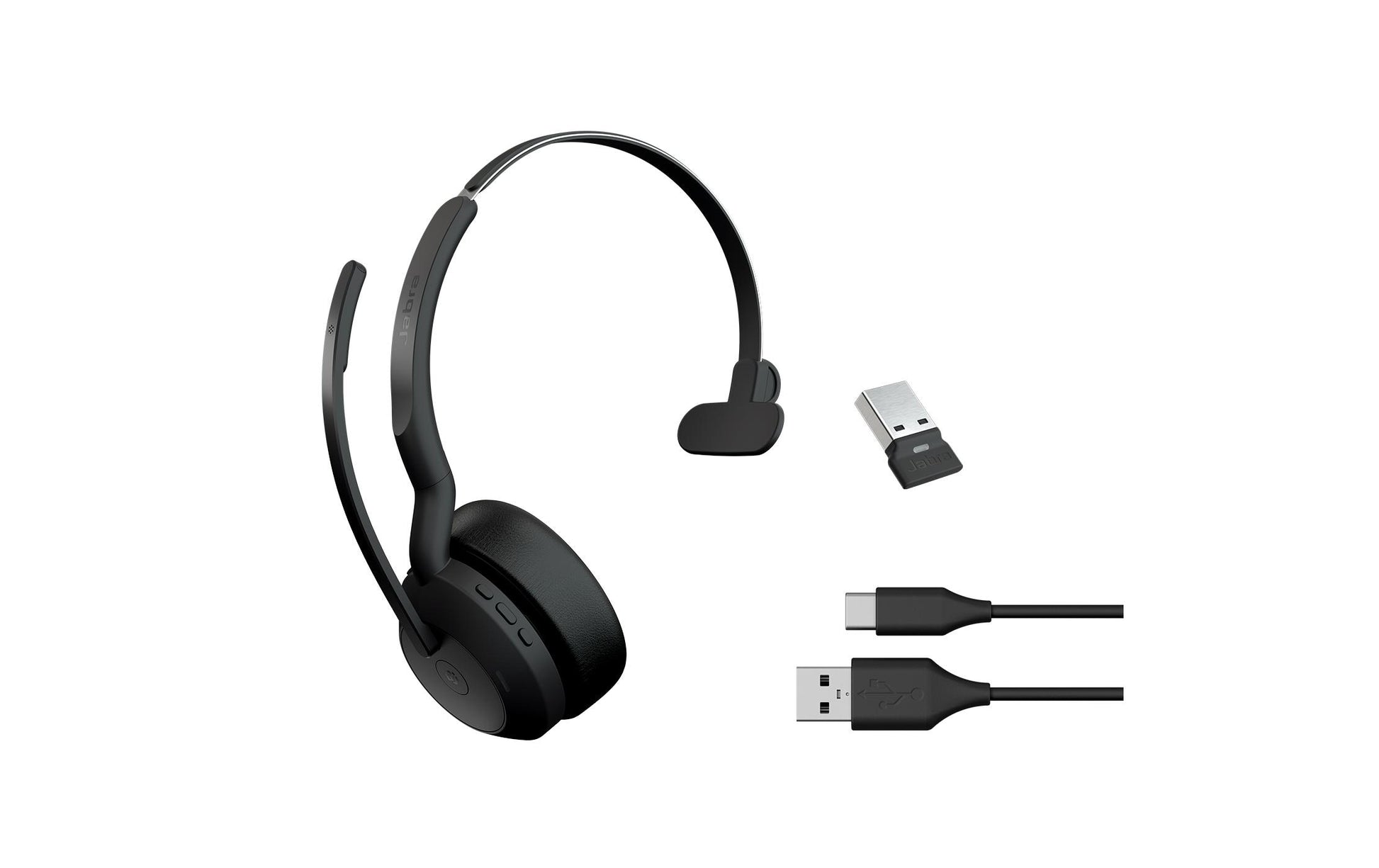 Jabra Evolve2 55 Mono MS – Mono-Headset, On-Ear – Bluetooth/USB-A, ANC – für Microsoft Teams – bis 16 h