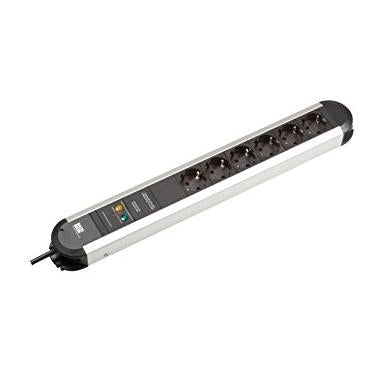 Bachmann PRIMO Steckdosenleiste – 9× Schuko (Typ E/F), 1,75 m, mit Schalter, Schwarz/Silber