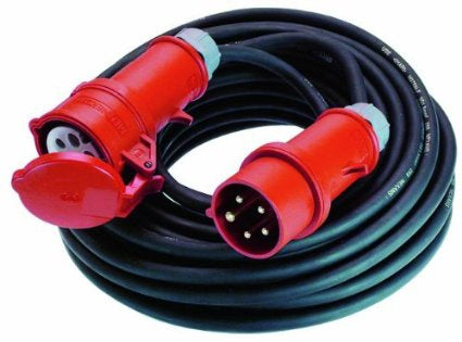 Bachmann Verlängerungskabel – CEE 16A (rot)–CEE 16A (rot), 25 m, IP44, 5×1,5 mm², schwarz