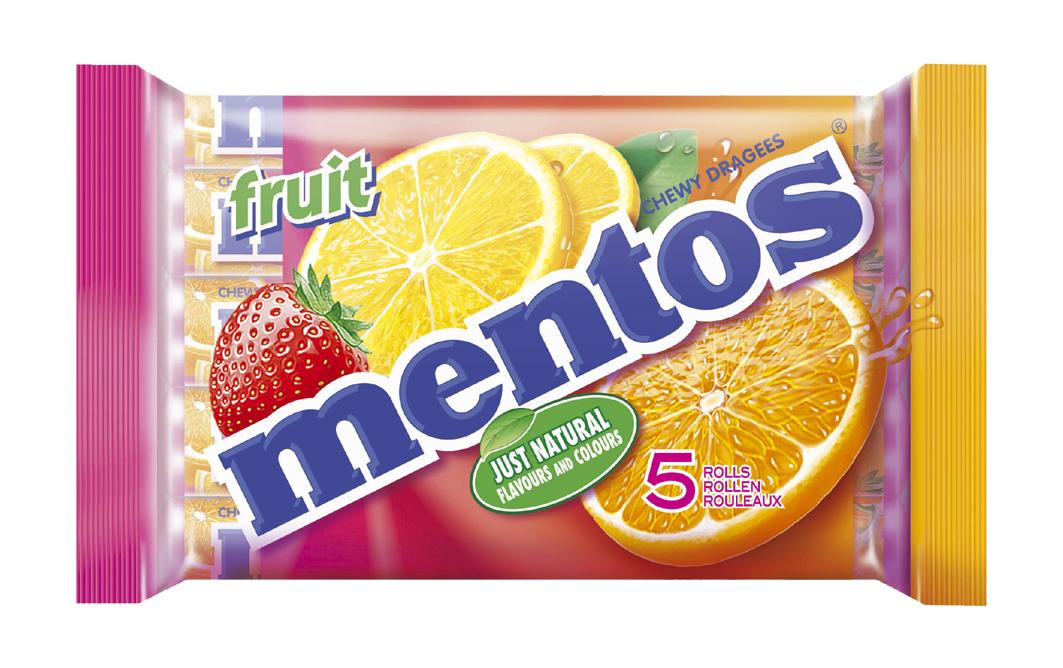 Mentos Fruchtgummibonbons – Orange, Erdbeere & Zitrone – 5 × 38 g