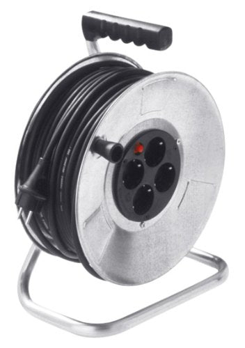 Bachmann Kabelrolle – 4× Schuko (Typ E/F), 50 m, IP20, Schwarz/Silber