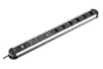 Bachmann PRIMO Steckdosenleiste – 6× Schuko (Typ E/F), USB-Ladegerät, 1,75 m, mit Schalter, Schwarz/Silber