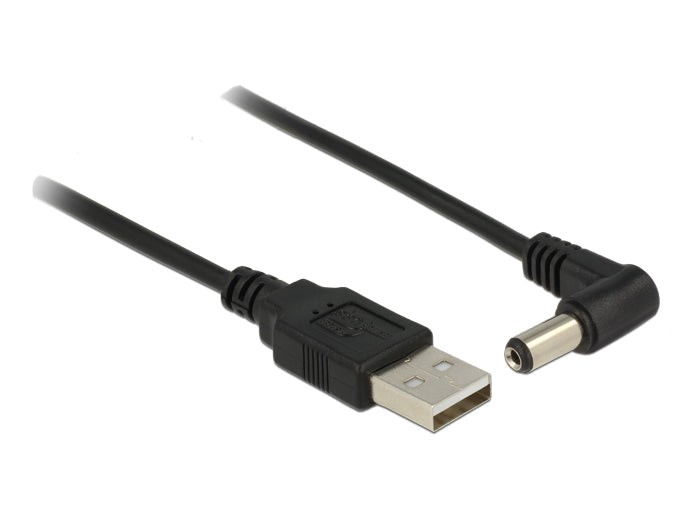 DeLOCK USB-A-zu-DC 5,5×2,1 mm Stromkabel – 1,5 m, gewinkelt, schwarz