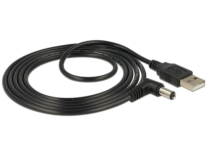 DeLOCK USB-A-zu-DC 5,5×2,1 mm Stromkabel – 1,5 m, gewinkelt, schwarz