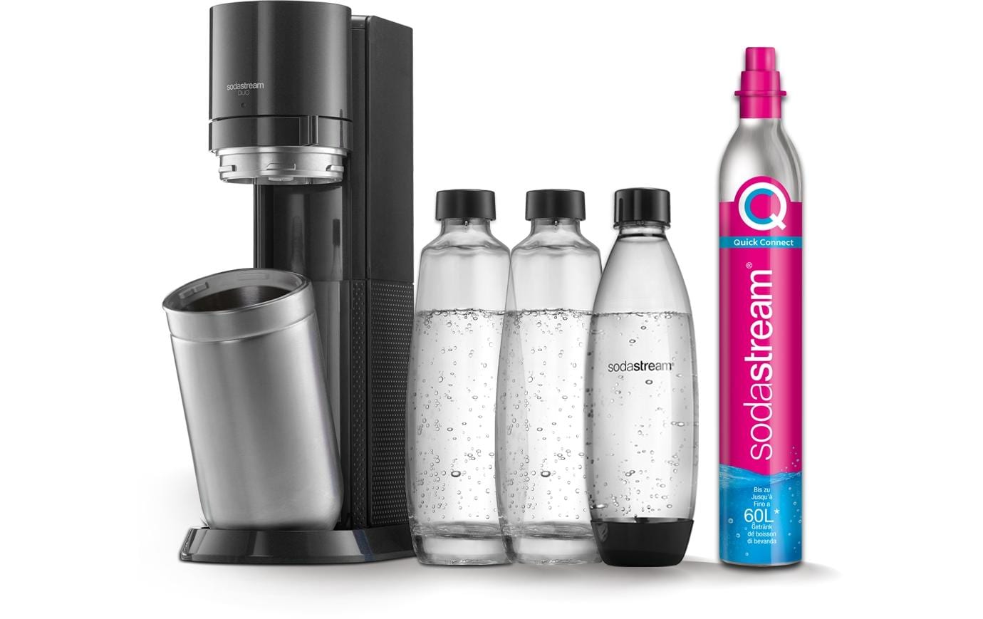 SodaStream Wassersprudler Duo – 60 l Zylinder, 2 Glasflaschen – schwarz