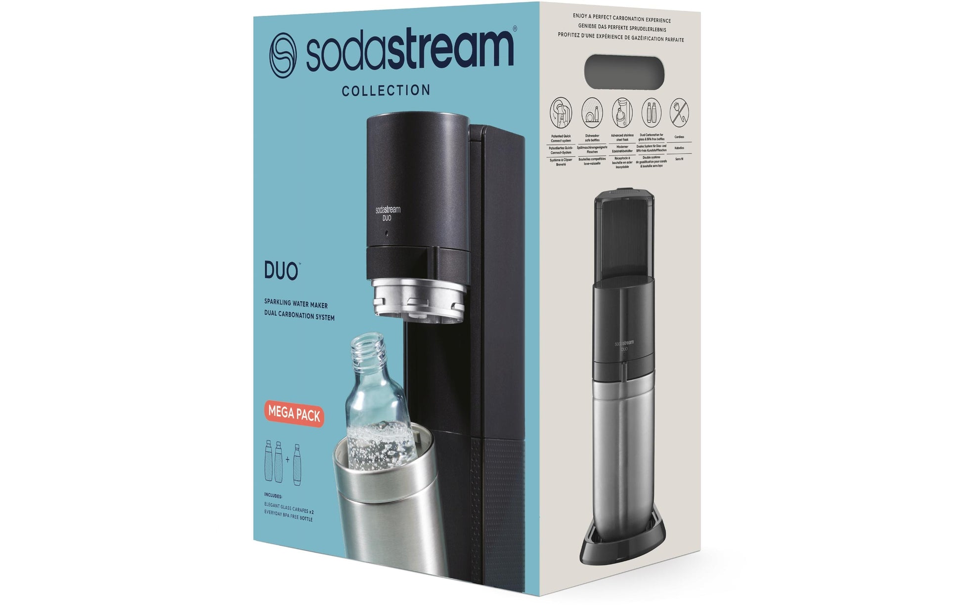 SodaStream Wassersprudler Duo – 60 l Zylinder, 2 Glasflaschen – schwarz