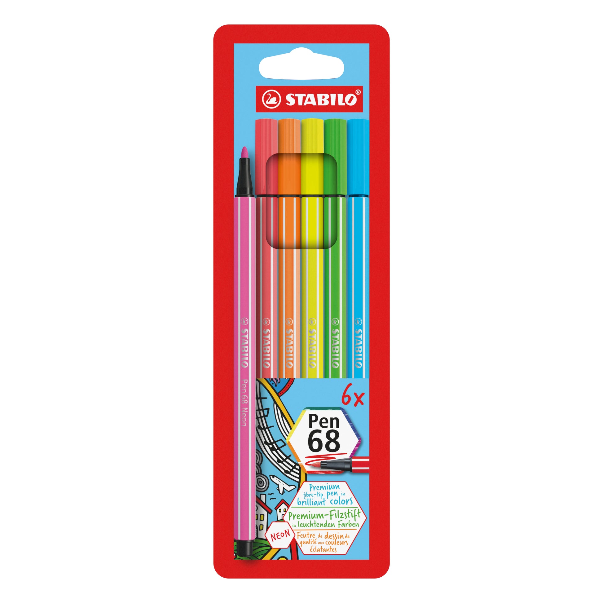 STABILO Fasermaler, Strichbreite 1 mm, 6 Farben