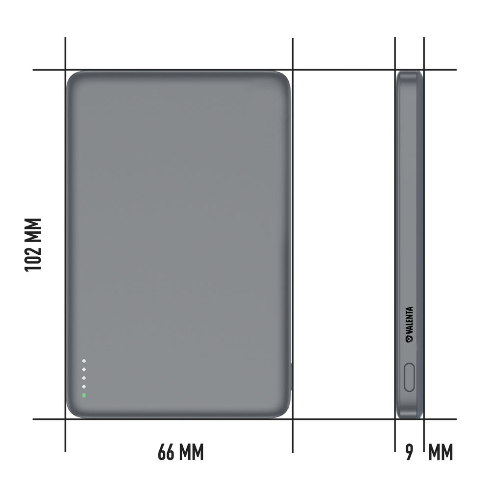 Valenta VP024 MagSafe Powerbank 5'000 mAh – 5 W PD, MagSafe 15 W, 1× USB-C, Grau